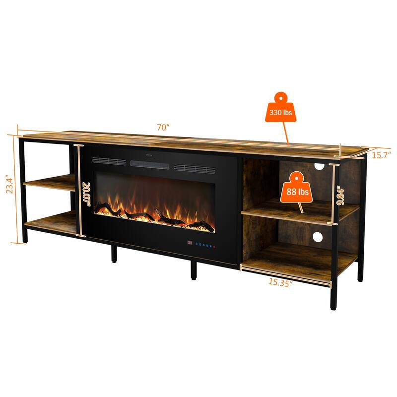 Prismaster Fireplace TV Stand, Steel-Wood Combined TV Cabinet w/ 36" Fireplace for TV up to 80"