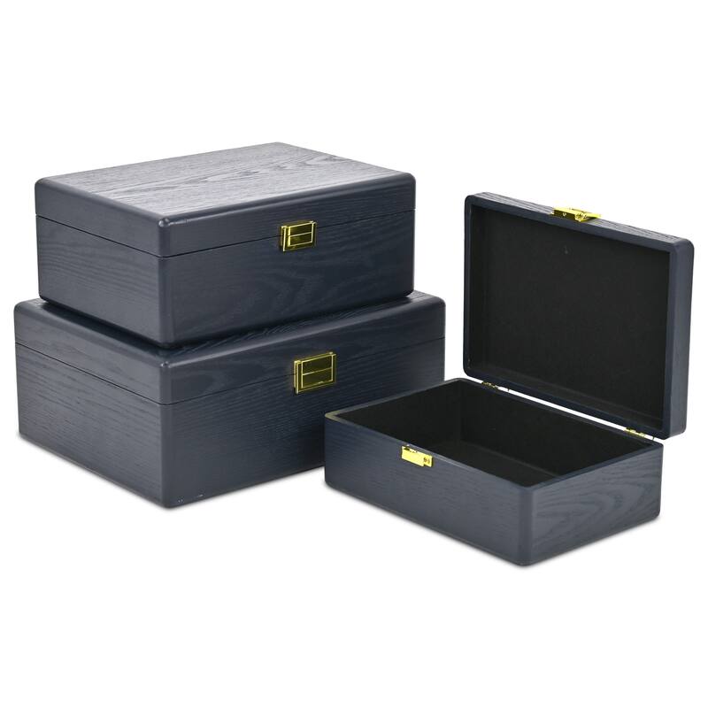 Sable Set of 3 Rectangular Decorative Storage Boxes - Navy Blue - N/A