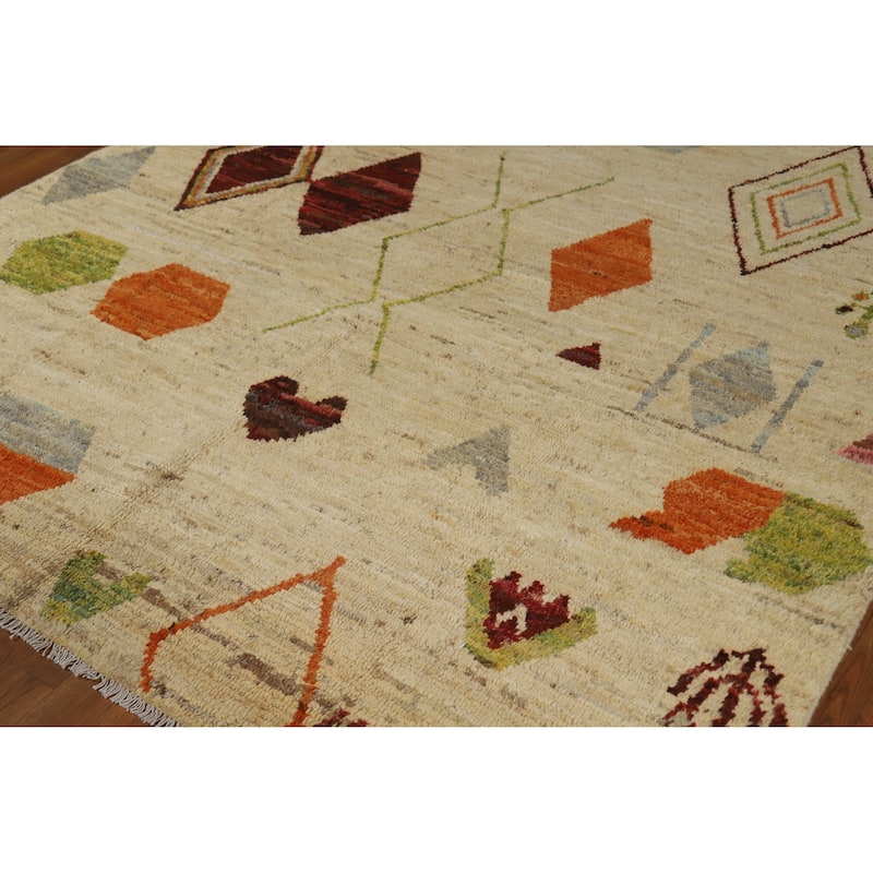 Geometric Moroccan Area Rug Handmade Tribal Wool Carpet - 6'7" x 9'5"