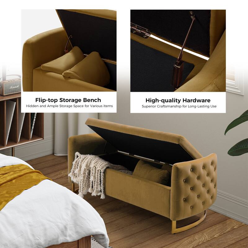 Robert Modern Upholstered Flip Top Storage Bench with Two Pillows by HULALA HOME