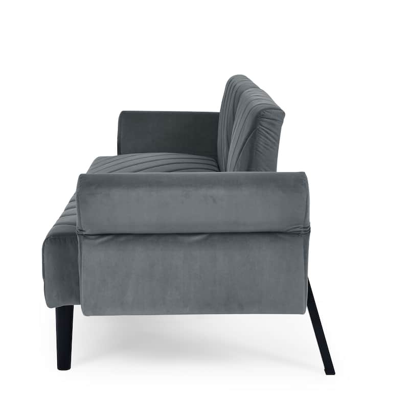Folding Velvet Futon Sofa Bed with Adjustable Armrests for Apartments