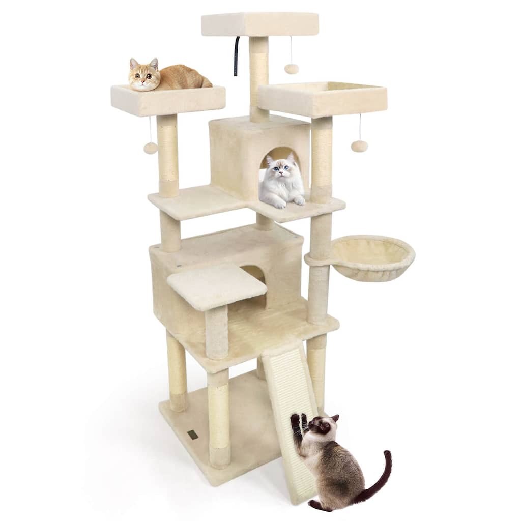 Costway 65” Tall Multi-level Cat Tree with 3 Upholstered Top Perch 2 - See Details