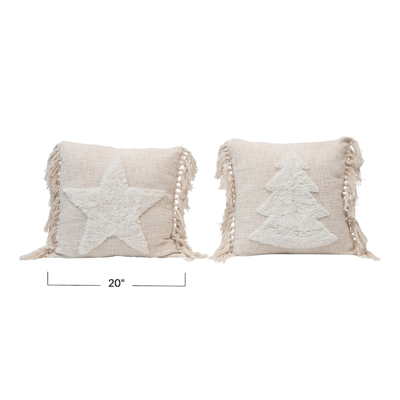 Cotton Blend Punch Hook Pillow, Set of 2