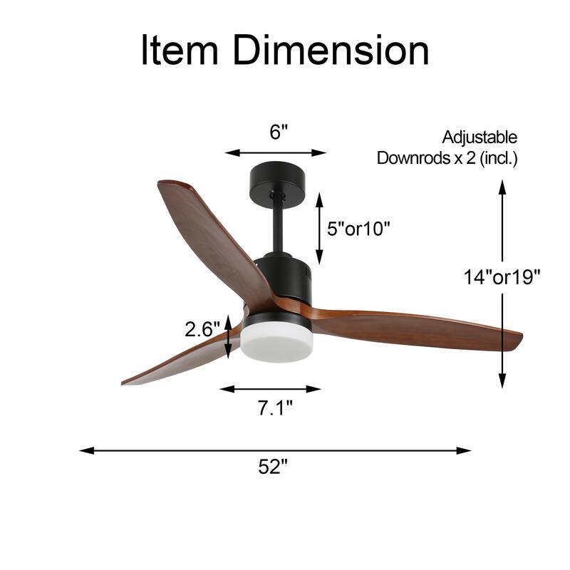 Cusp Barn 52-inch Outdoor Indoor Solid Wood Ceiling Fan with Lights and Remote Energy Efficient DC Motor Dimmable LED Light