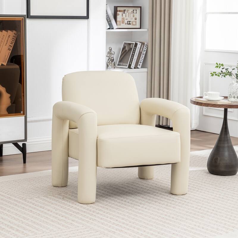 SEYNAR Modern PU Leather Accent Chair with Tubular Multifunctional Legs for Living Room - Dark Apricot