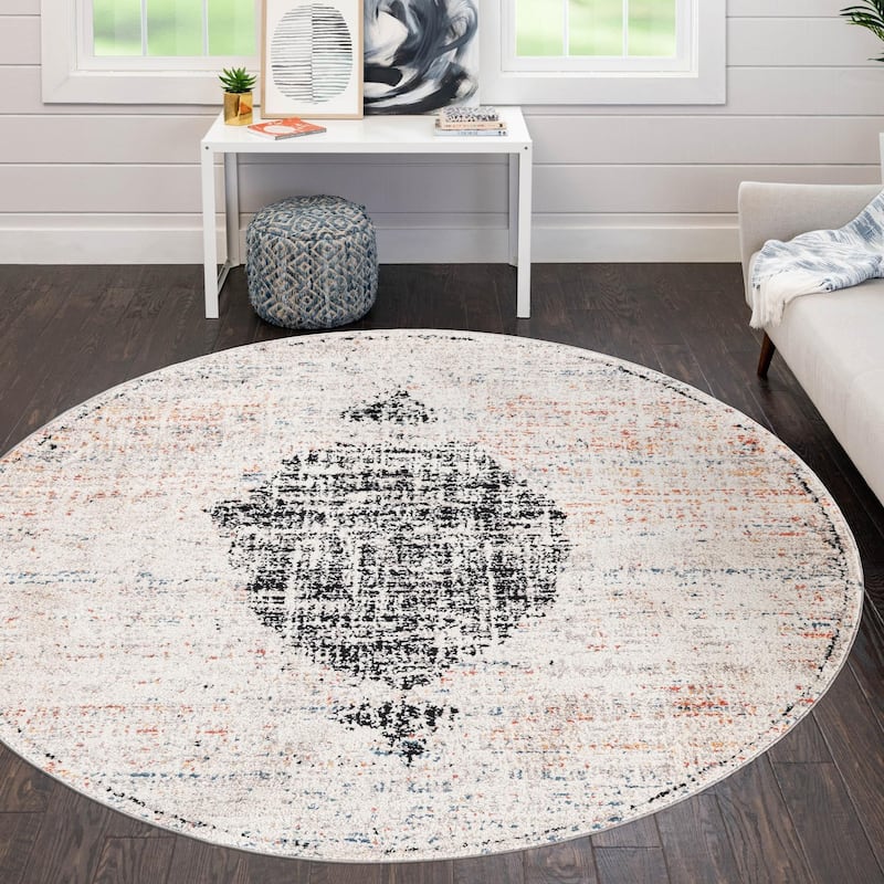 Contemporary Ariella Collection Area Rug - 10' Round - Ivory
