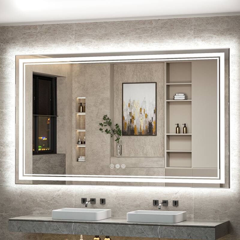Keonjinn Rectangular Front Light & Backlit,LED Bathroom Vanity Mirror, 3 Color Temperatures, Anti Fog