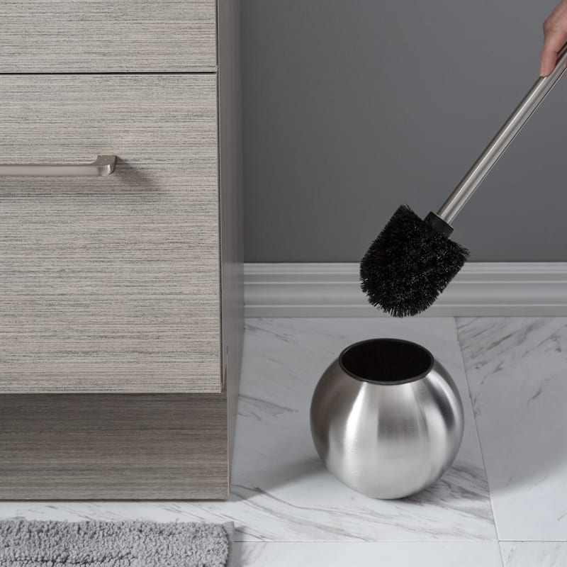 Globe Design Toilet Brush and Holder in Stainless Steel - 5.5"Rdx14.5"