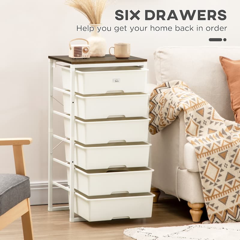 HOMCOM Dresser for Bedroom, 6 Drawer Dresser, Chest of Drawers with Steel Frame for Bedroom, Living Room