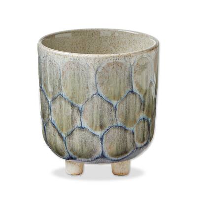 Oceania Light Blue Ceramic Footed Planter - 5.5" H x 5" L x 5" W - Perfect for Summer Gardening and Home Decor
