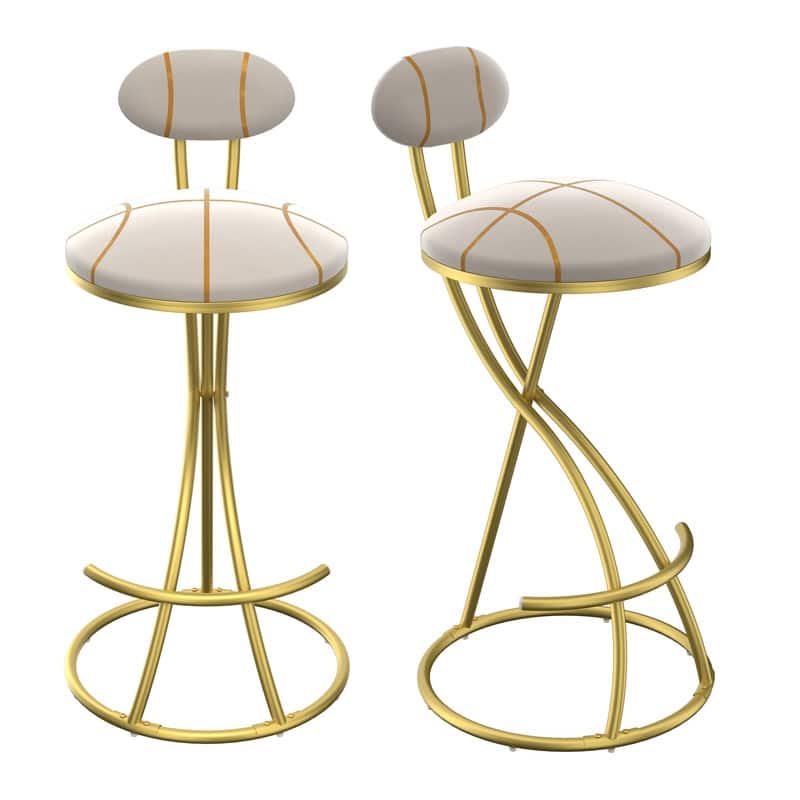Round Bar Stools S-shaped Stripe Kitchen Stool Set of 2 Modern Velvet Upholstered Counter Chair for Dining Room