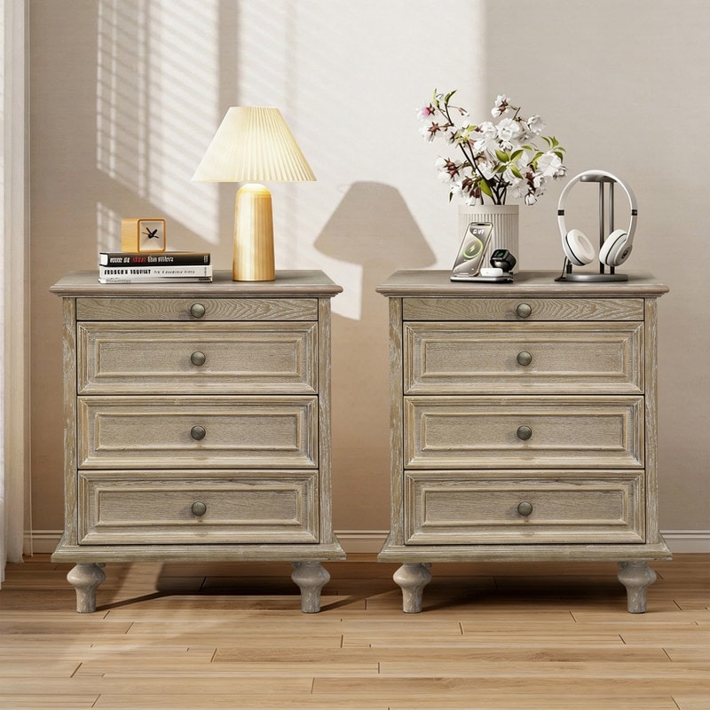 Traditional 3-Drawer Nightstands with Pull-Out Shelf and Solid Wood Legs