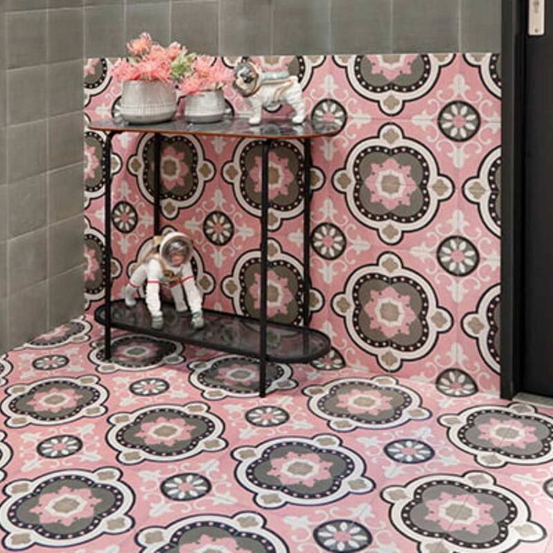 Art Deco 8x8 Rose Pink Matte Porcelain Encaustic Tile - Floor & Wall