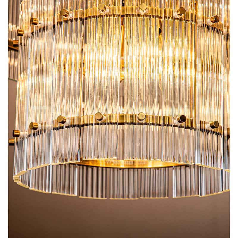 10-Light Glam And Modern Antique Gold Two-Tiered Handmade Glass Shade Chandelier 22" Classic Lighting Fixture
