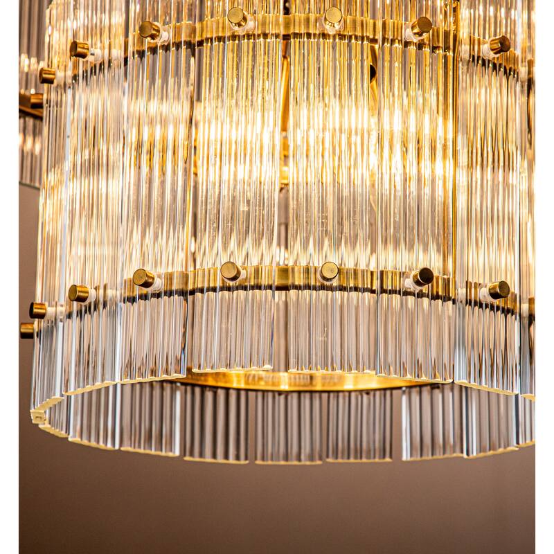 10-Light Modern and Contemporary Gold 2-Tiered Handmade Glass Shade Flush Mount Light