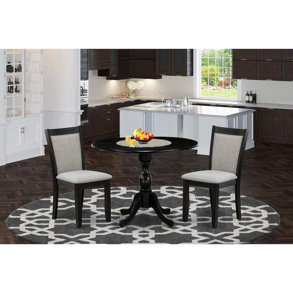3-Piece Wirebrushed Black Solid Wood Top - Dining Room Set - Seats-4