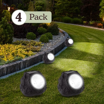 Pure Garden Waterproof LED Solar Rock Landscaping Lights - Set of 4 - 4.5 in. x 4.5 in. x 4 in.