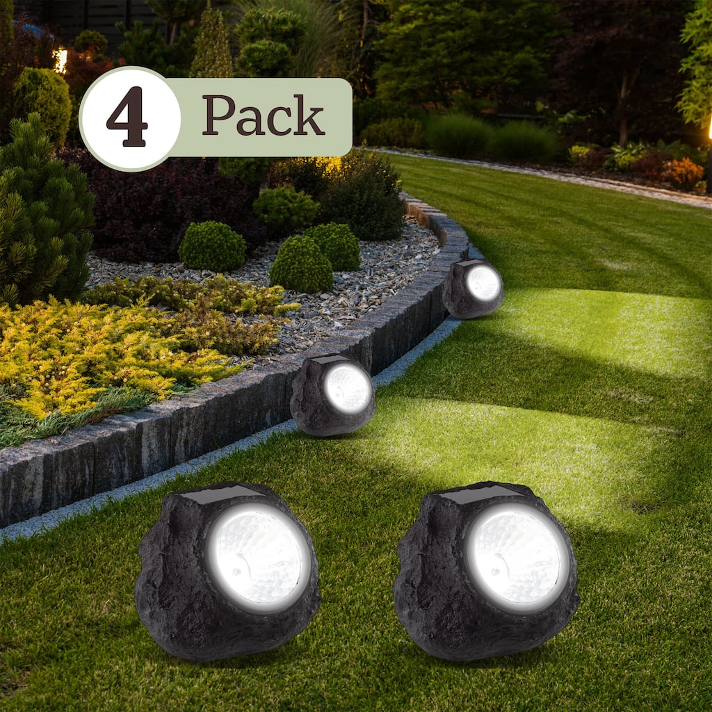 Pure Garden Waterproof LED Solar Rock Landscaping Lights - Set of 4 - 4.5 in. x 4.5 in. x 4 in.