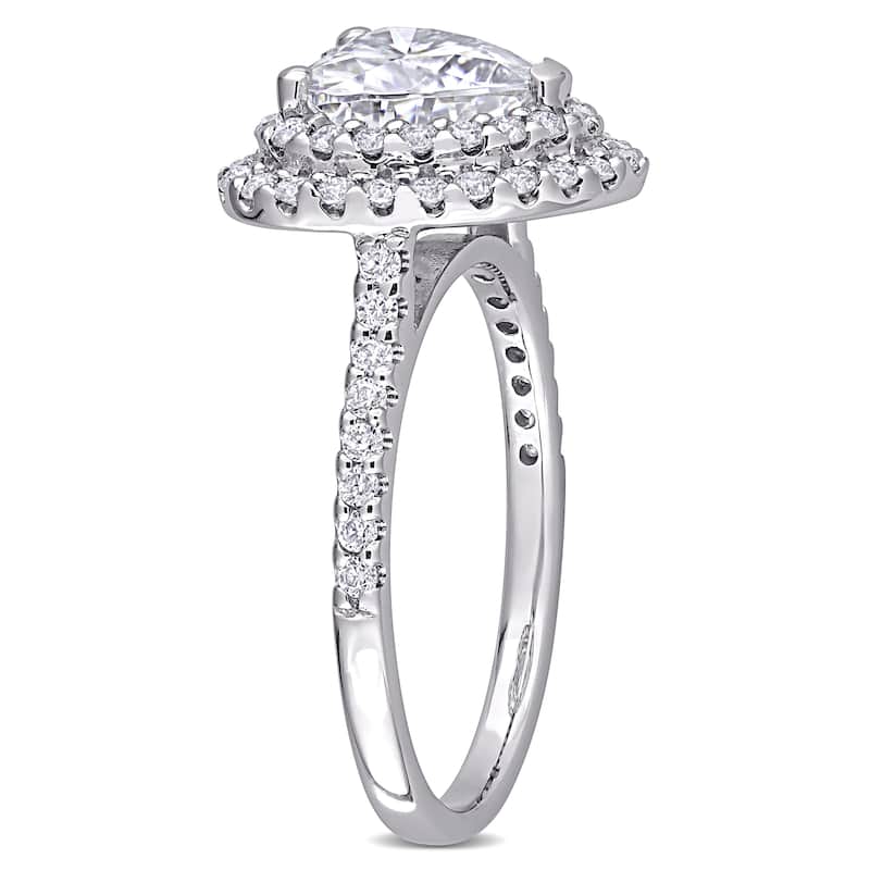 Miadora 2 5/8ct DEW Heart-cut Moissanite Double Halo Engagement Ring in 10k White Gold
