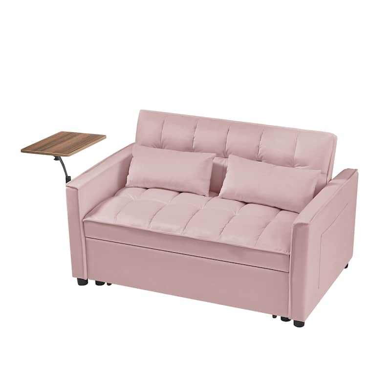 Velvet Loveseat Convertible Pull-out Sleeper Sofa Bed, Futon Sofa with 2 Pillows & phone Holder Pocket Recliner Sofa