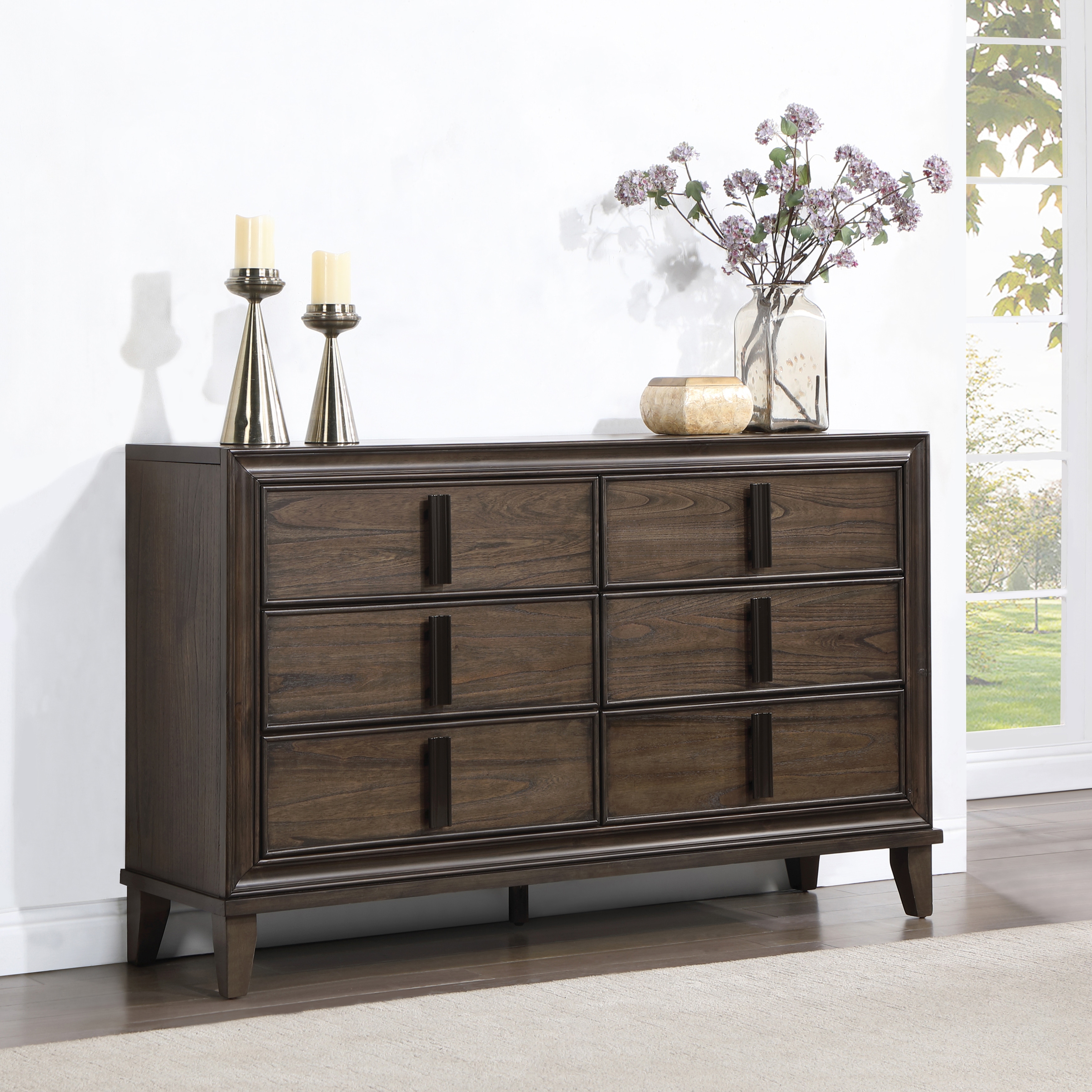 Roundhill Furniture Aetheria Contemporary Wood 6-Drawer Dresser in Dark Brown