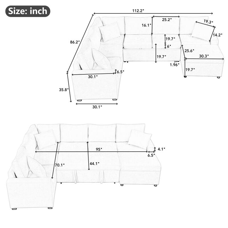 Modern Sectional Sofa with Pull Out Sleeper and Storage Ottoman and USB Ports for Versatile Living Room or Guest Use