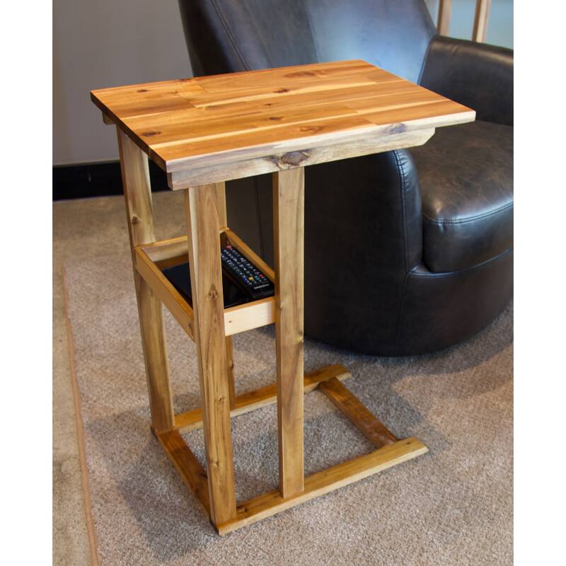 Solid Acacia Wood C Table With Storage Tray