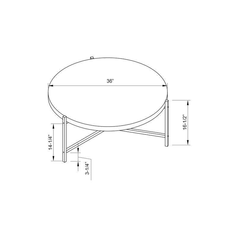 Round Coffee Table with Metal Legs in White and Silver - 36"L x 16.5"H x 36"W