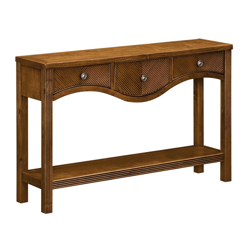 52 Inch Fluted Wood Console Table with 3 Drawers and Solid Wood Legs for Living Room Entryway Decor
