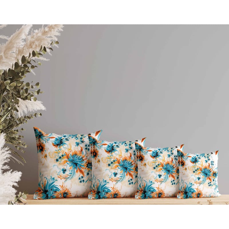 Delightful Wildflowers Indoor/Outdoor Reversible Throw Pillow White and Blue