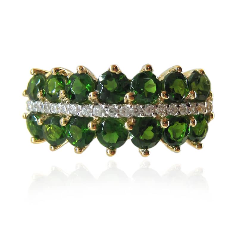 Yellow Gold Over Sterling Silver Chrome Diopside, White Topaz Ring