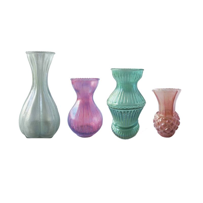 Debossed Reclaimed Glass Vases, Set of 4