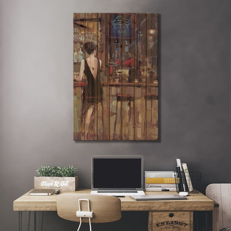 Piano Bar Print On Wood by Ruane Manning - Multi-Color