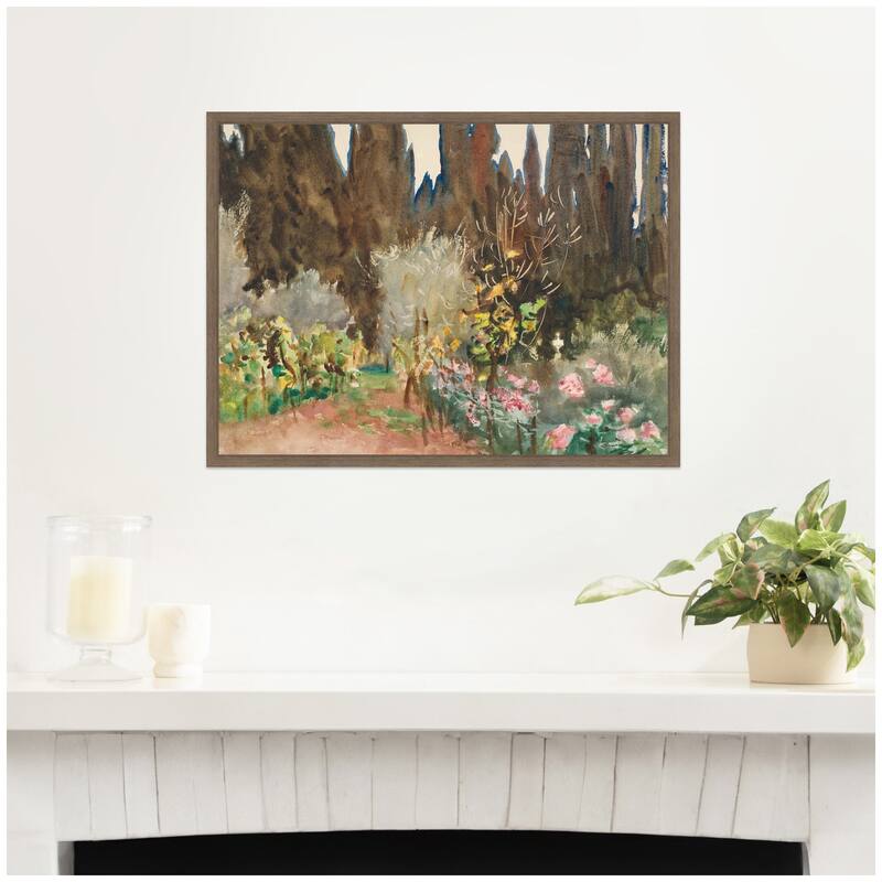Kate and Laurel Gardens at Florence circa 1910 John Singer Sargent by Nostalgia Prints Framed Canvas Wall Art Print