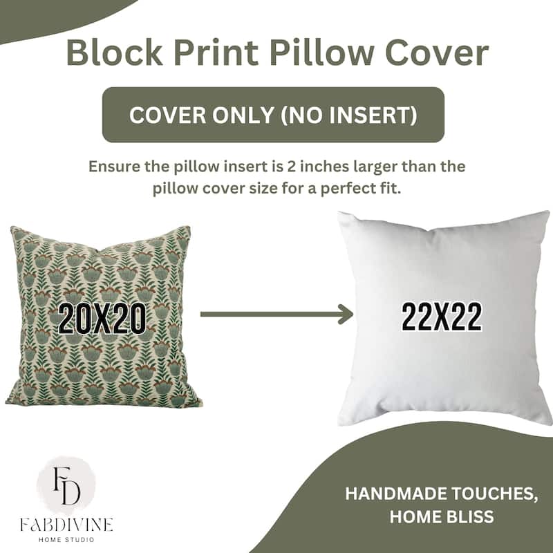 Fabdivine Handmade Floral or Weave Yellow Pillow Cover in Soft Linen for Block Print Room Boho Spring Home Décor, Lehar