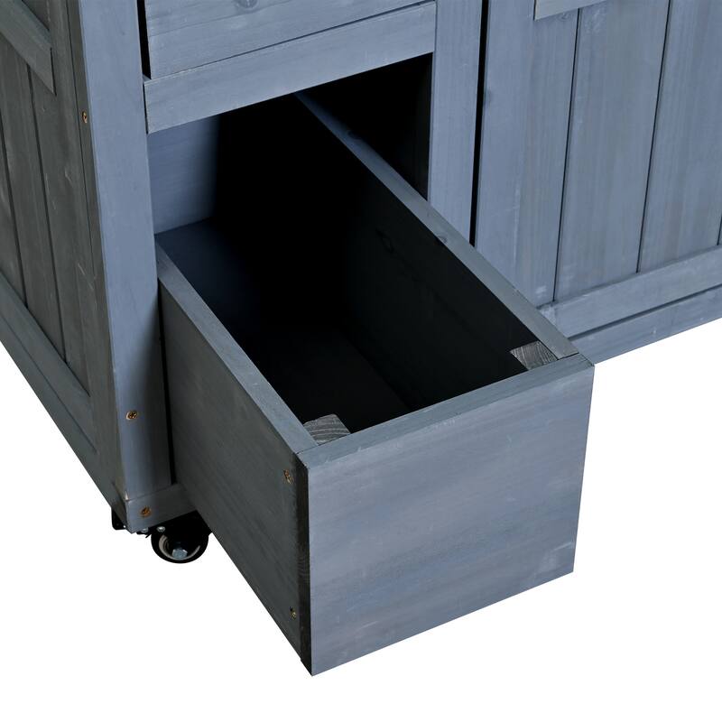 Extendable 41.9" Outdoor Kitchen Island with Stainless Steel Top and Side Spice Rack, Kitchen Cart with Drawers, Storage Cabinet