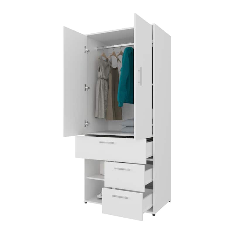 Care Free Multi-Storage Wardrobe with Rod and Shelving, White