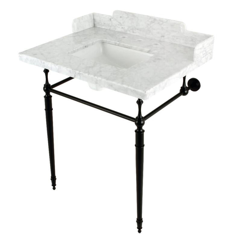 Kingston Brass LMS3022M8SQ Habsburg 30" Rectangular Brass, Marble - Marble White / Matte Black