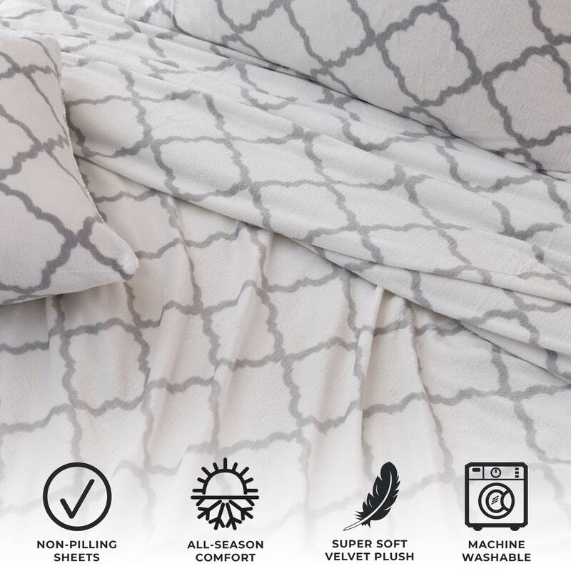 Great Bay Home Extra Soft Cozy Velvet Plush Printed Bed Sheet Set