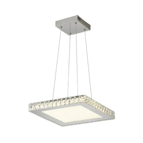 Dimmable LED Pendant Lighting with Stainless Steel Frame and Clear Crystal Accents