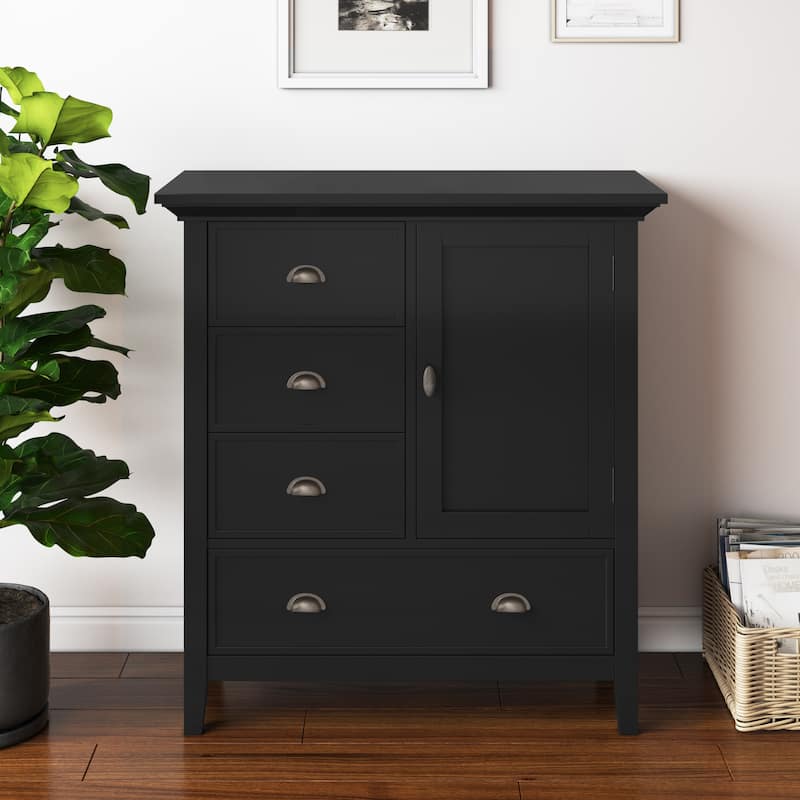 WYNDENHALL Mansfield SOLID WOOD 39 inch Wide Transitional Medium Storage Cabinet - 39"w x 17"d x 42" h - Black