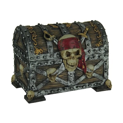 Skull And Swords Pirate Treasure Chest Trinket Box - 5.5 X 7.25 X 4.75 inches