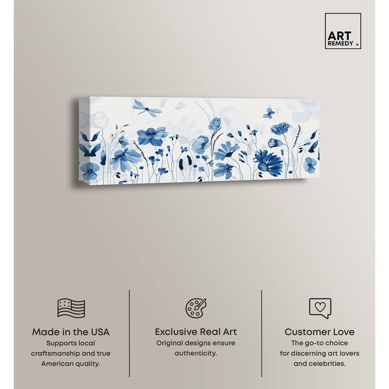 Blue Floral Spring Panoramic Canvas by Art Remedy, Gallery Wrapped
