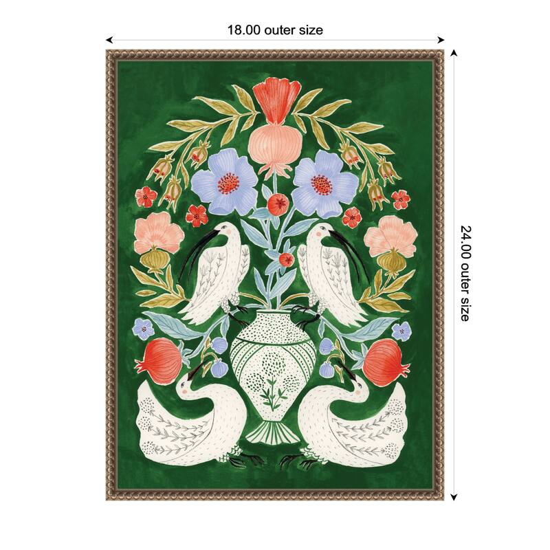 Kate and Laurel Floral Folklore Ibises and Swan by Jill Labieniec Framed Canvas Wall Art Print