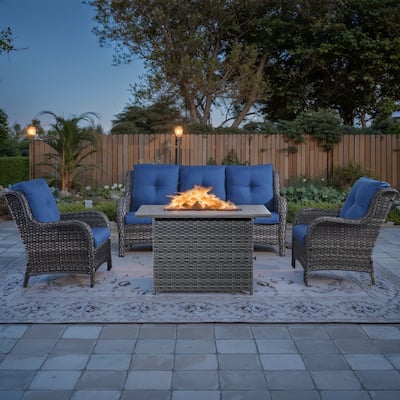 Outdoor Chairs with Sofa and Fire Pit Table - Grey