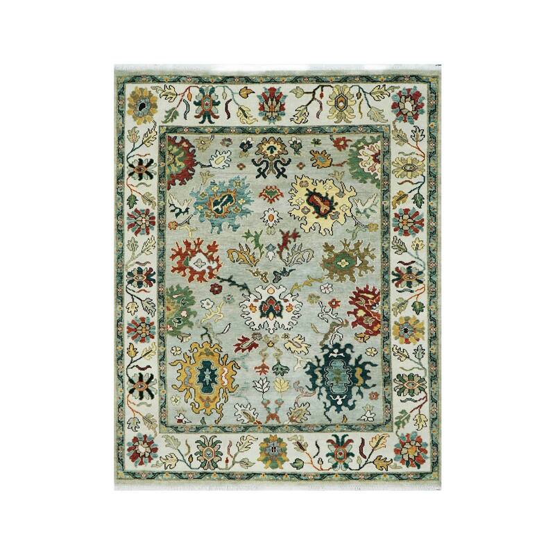 Mint Arts & Crafts Oushak Wool Rug 8x10 Hand Knotted by LoomBloom - 7' 11'' x 10'