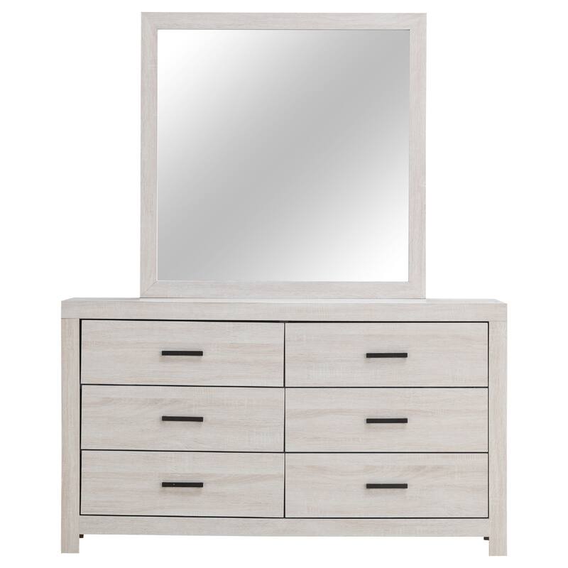 Sili Wide Dresser with Rectangular Mirror, 6 Drawers, Ivory White Wood