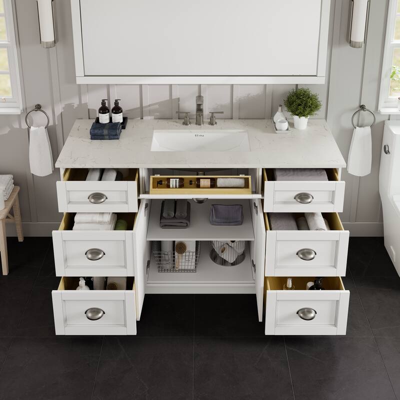 Epic 60"W SS Bath Vanity with Carrara Quartz Top & Undermount Sink