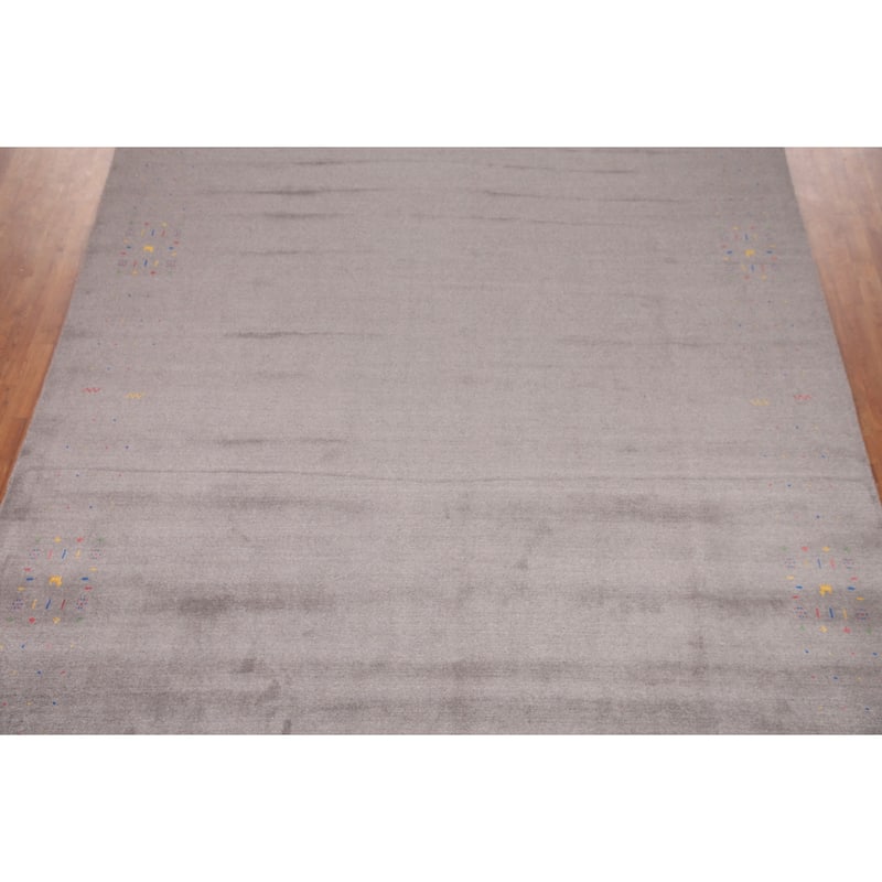 Gray Gabbeh Oriental Area Rug Hand-Knotted Wool Carpet - 9'4" x 12'2"