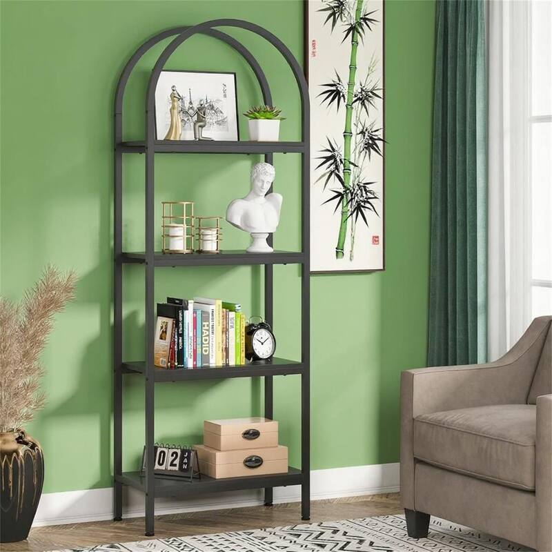 Industrial 4-Shelf Bookcase - Rustic Brown